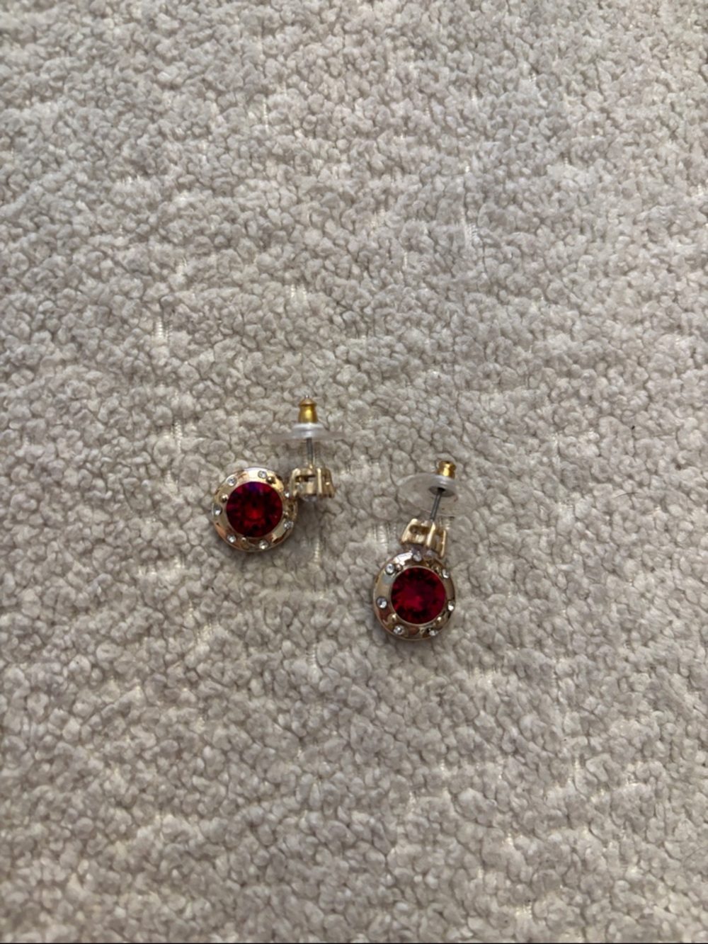 Gold-Tone Red Crystal Stud Earrings by